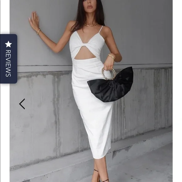 white christmas dresses Ariarne Puff Sleeve Cut-Out Waist Mini Dress White XXL